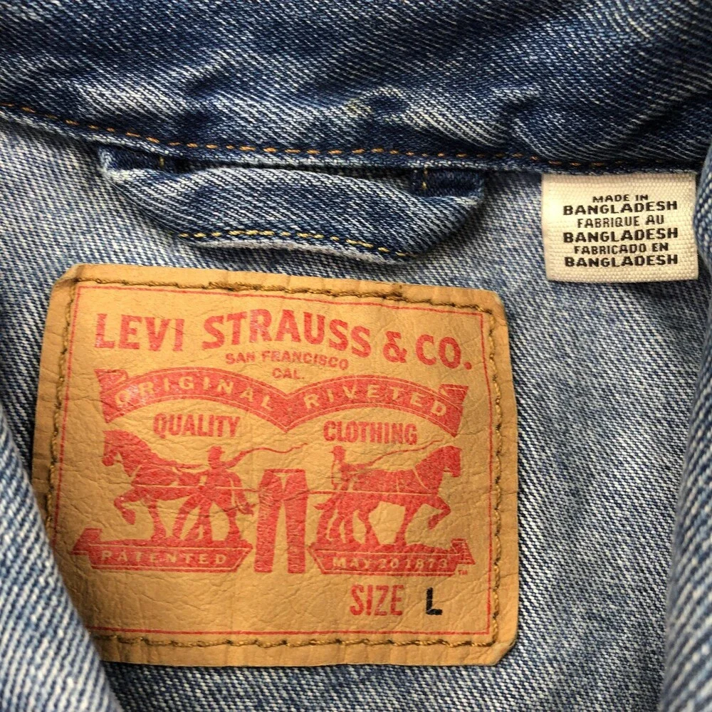 Levis Jacket Mens Large Blue Denim Biker Button Front Western